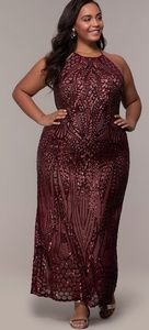 Plus size burgundy sequin evening gown 14 14W 16